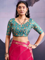 Charming Pink Striped Zari Woven Georgette Saree With Graceful Tassel Finish