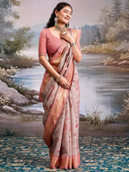 Beautiful Beige Cotton Silk Saree with Floral Elegance and Traditional Zari Border