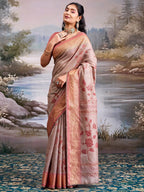 Beautiful Beige Cotton Silk Saree with Floral Elegance and Traditional Zari Border