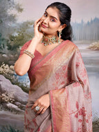 Beautiful Beige Cotton Silk Saree with Floral Elegance and Traditional Zari Border