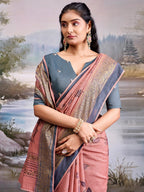 Beautiful Rose Pink Cotton Silk Saree with Floral Elegance and Traditional Zari Border