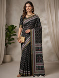 Stylish Black Mulmul Cotton Saree with Subtle Prints and Smooth Finish