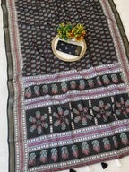 Stylish Black Mulmul Cotton Saree with Subtle Prints and Smooth Finish
