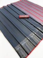 Classic Grey Plain Saree Highlighted With Silver Zari Woven Border Work