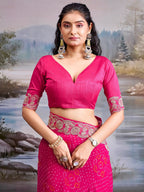 Graceful Pink Bandhani Print Georgette Saree Highlighted With Floral Embroidery Work Border