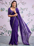Traditional Purple Bandhani Print Georgette Saree Adorned With Floral Embroidery Border