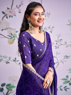 Traditional Purple Bandhani Print Georgette Saree Adorned With Floral Embroidery Border