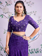 Traditional Purple Bandhani Print Georgette Saree Adorned With Floral Embroidery Border