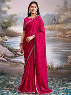 Traditional Pink Bandhani Print Georgette Saree Adorned With Floral Embroidery Border