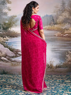 Traditional Pink Bandhani Print Georgette Saree Adorned With Floral Embroidery Border