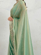 Sea Green Chiffon Saree with Delicate Embroidered Border