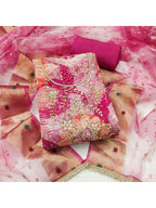 Pink Floral Print Chanderi Silk Dress Material with Dupatta