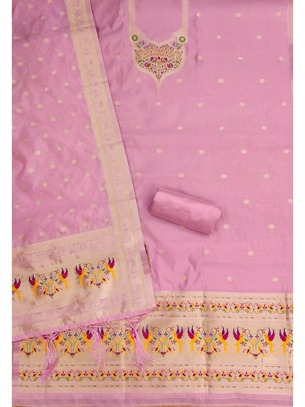 Elegant Pink Banarasi Silk Unstitched Dress Material with Dupatta