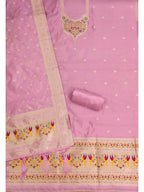 Elegant Pink Banarasi Silk Unstitched Dress Material with Dupatta