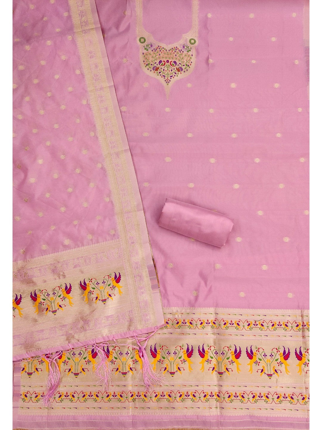 Elegant Pink Banarasi Silk Unstitched Dress Material with Dupatta