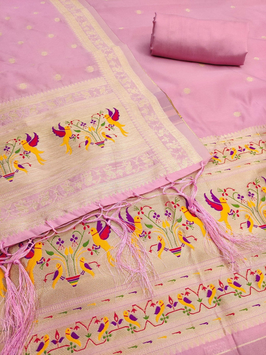 Elegant Pink Banarasi Silk Unstitched Dress Material with Dupatta