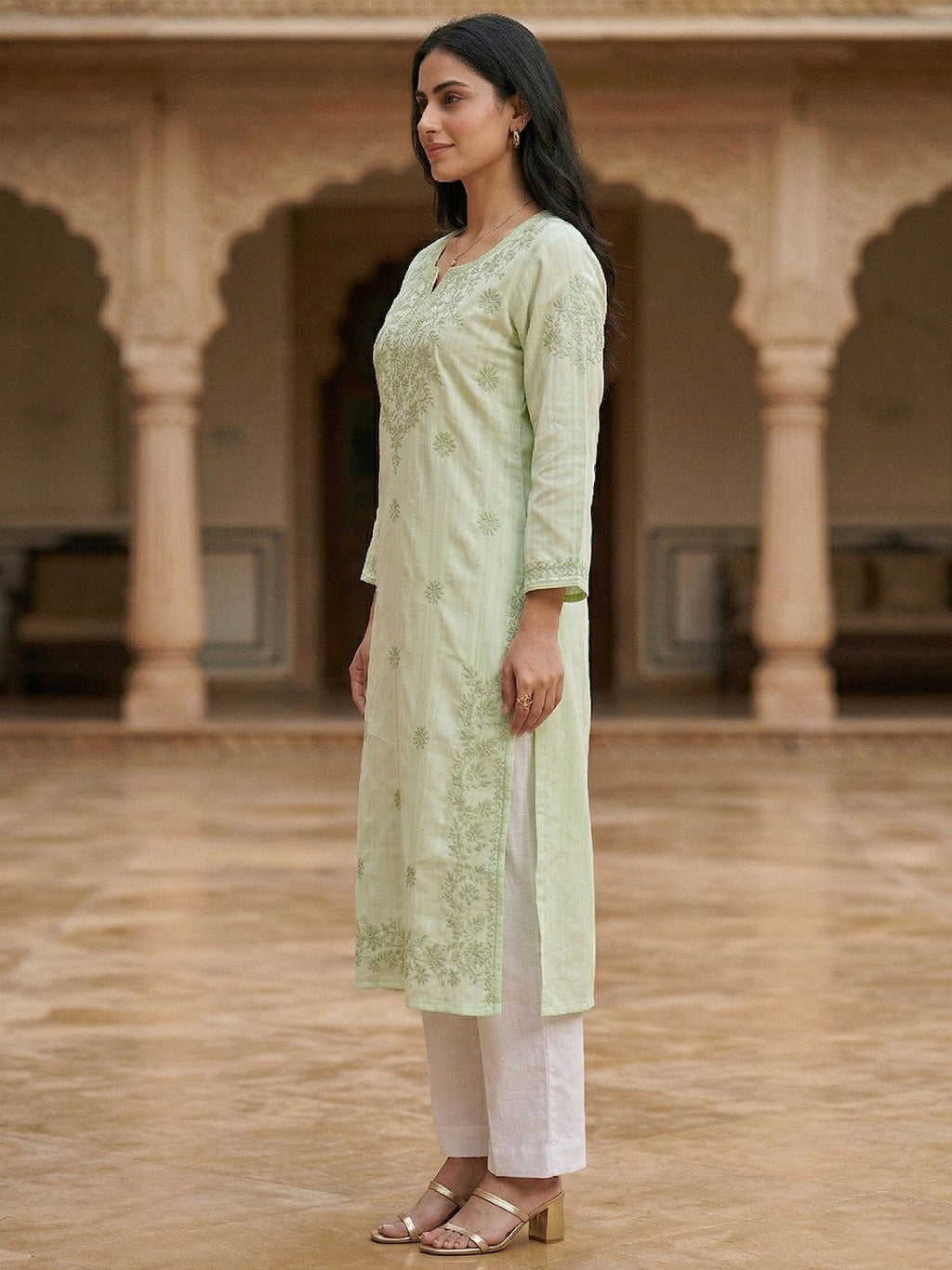 Elegant Green Rayon Kurti with Delicate Embroidery