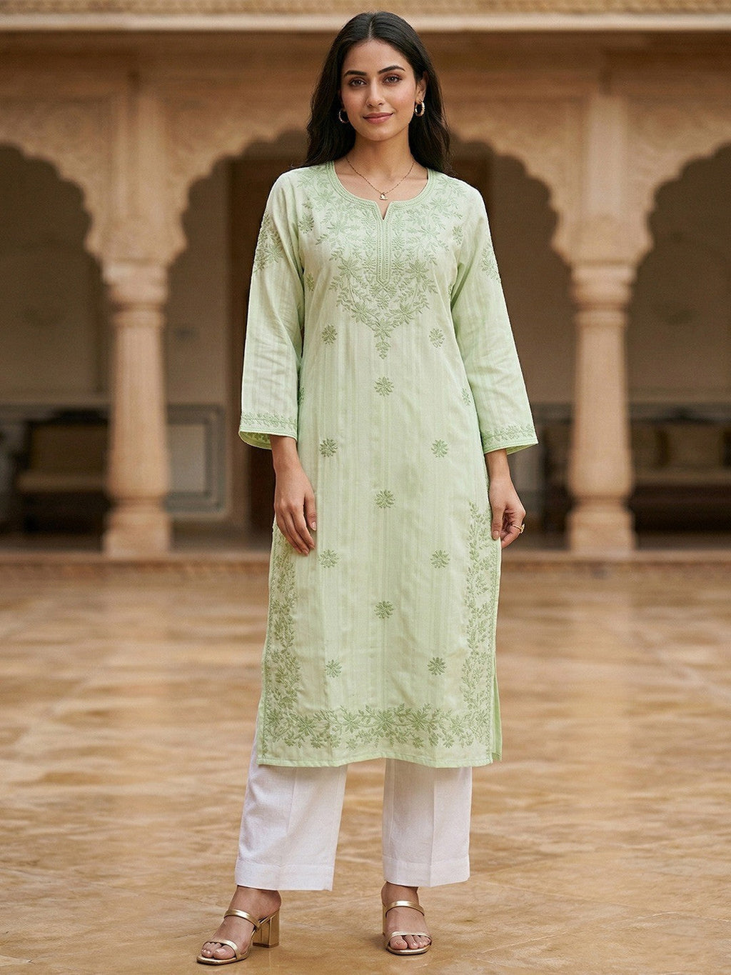 Elegant Green Rayon Kurti with Delicate Embroidery
