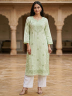 Elegant Green Rayon Kurti with Delicate Embroidery