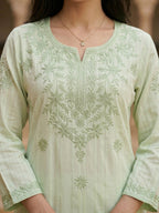 Elegant Green Rayon Kurti with Delicate Embroidery