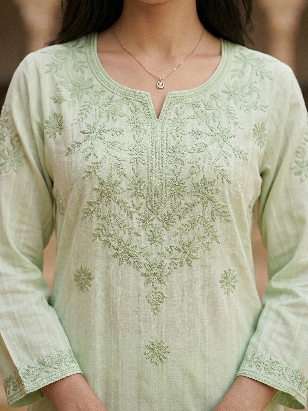 Elegant Green Rayon Kurti with Delicate Embroidery