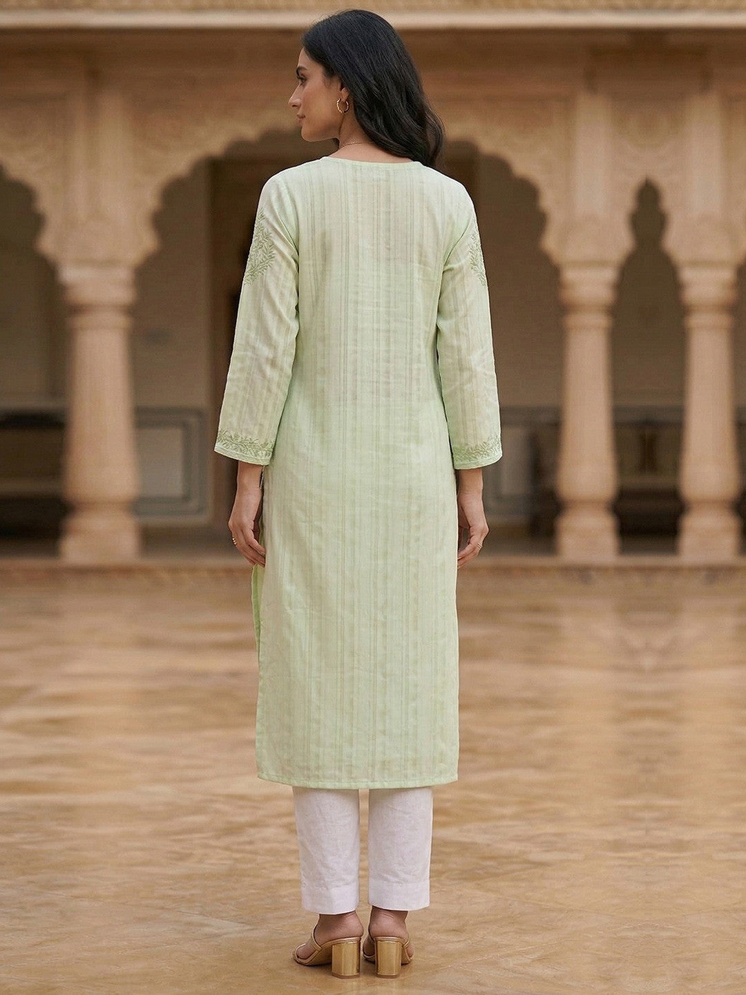 Elegant Green Rayon Kurti with Delicate Embroidery