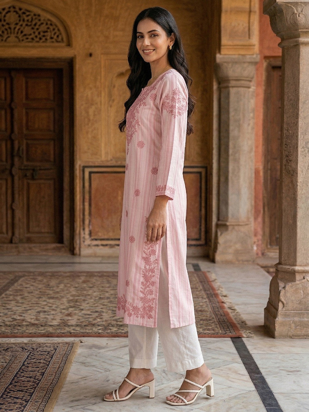Elegant Pink Rayon Kurti with Delicate Embroidery