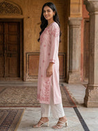 Elegant Pink Rayon Kurti with Delicate Embroidery