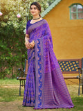 Ethnic Violet Floral & Geometric Zari Weaving Silk Blend Saree With Tassels Pallu