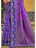 Ethnic Violet Floral & Geometric Zari Weaving Silk Blend Saree With Tassels Pallu