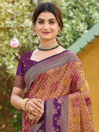 Ethnic Mustard Floral & Geometric Zari Weaving Silk Blend Saree With Tassels Pallu