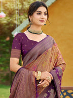 Ethnic Mustard Floral & Geometric Zari Weaving Silk Blend Saree With Tassels Pallu