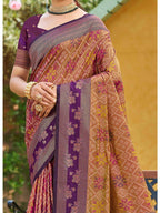 Ethnic Mustard Floral & Geometric Zari Weaving Silk Blend Saree With Tassels Pallu