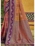 Ethnic Mustard Floral & Geometric Zari Weaving Silk Blend Saree With Tassels Pallu