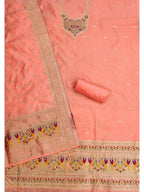 Elegant Peach Banarasi Silk Unstitched Dress Material with Dupatta