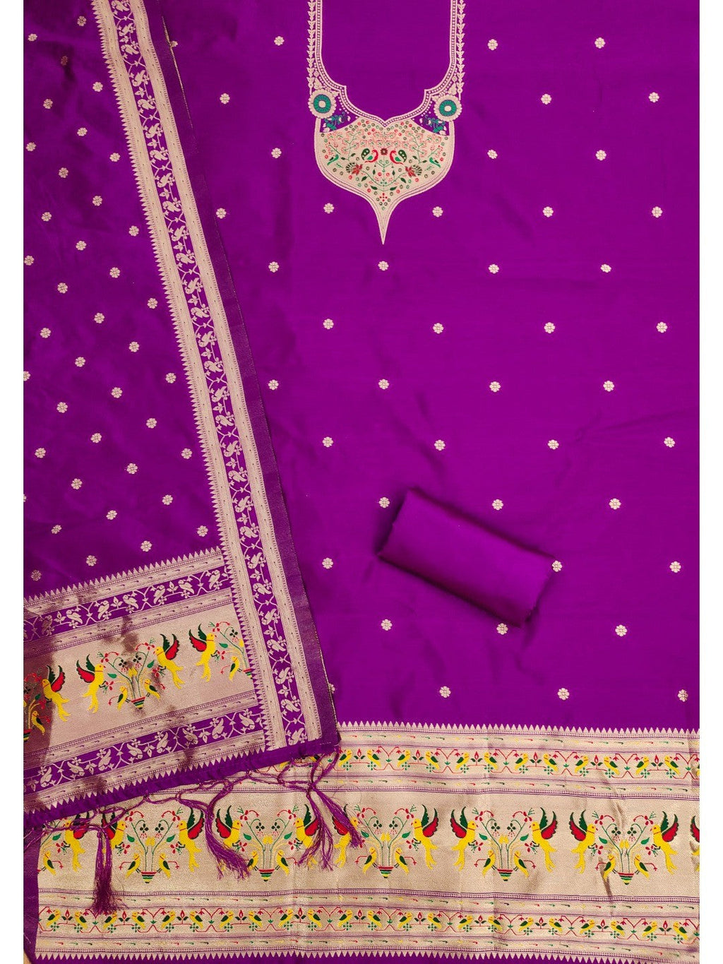 Elegant Purple Banarasi Silk Unstitched Dress Material with Dupatta