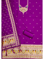 Elegant Purple Banarasi Silk Unstitched Dress Material with Dupatta