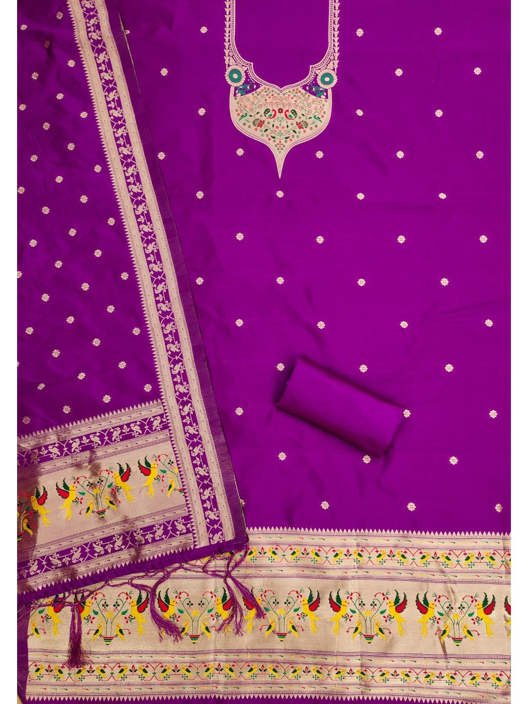Elegant Purple Banarasi Silk Unstitched Dress Material with Dupatta