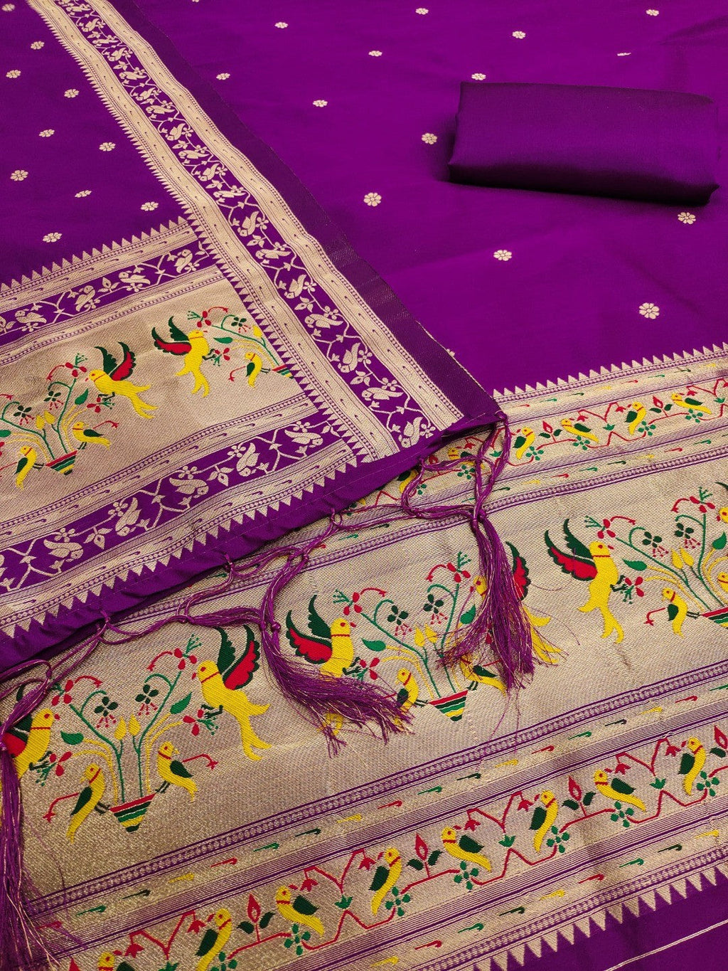Elegant Purple Banarasi Silk Unstitched Dress Material with Dupatta