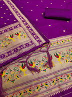 Elegant Purple Banarasi Silk Unstitched Dress Material with Dupatta
