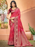 Timeless Pink Geometric & Floral Design Weaving Silk Blend Saree With Stylish Tassels Pallu