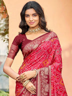 Timeless Pink Geometric & Floral Design Weaving Silk Blend Saree With Stylish Tassels Pallu