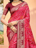 Timeless Pink Geometric & Floral Design Weaving Silk Blend Saree With Stylish Tassels Pallu