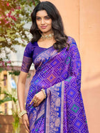 Timeless Violet Geometric & Floral Design Weaving Silk Blend Saree With Stylish Tassels Pallu