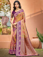 Timeless Dark Mustard Geometric & Floral Design Weaving Silk Blend Saree With Stylish Tassels Pallu