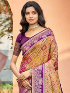 Timeless Dark Mustard Geometric & Floral Design Weaving Silk Blend Saree With Stylish Tassels Pallu