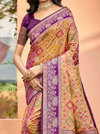 Timeless Dark Mustard Geometric & Floral Design Weaving Silk Blend Saree With Stylish Tassels Pallu