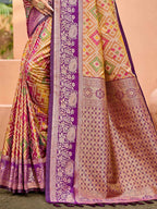 Timeless Dark Mustard Geometric & Floral Design Weaving Silk Blend Saree With Stylish Tassels Pallu
