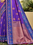 Classic Violet Floral Zari Weaving Silk Blend Saree With Fine Weaving Detailing