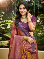 Classic Wine Floral Zari Weaving Silk Blend Saree With Fine Weaving Detailing